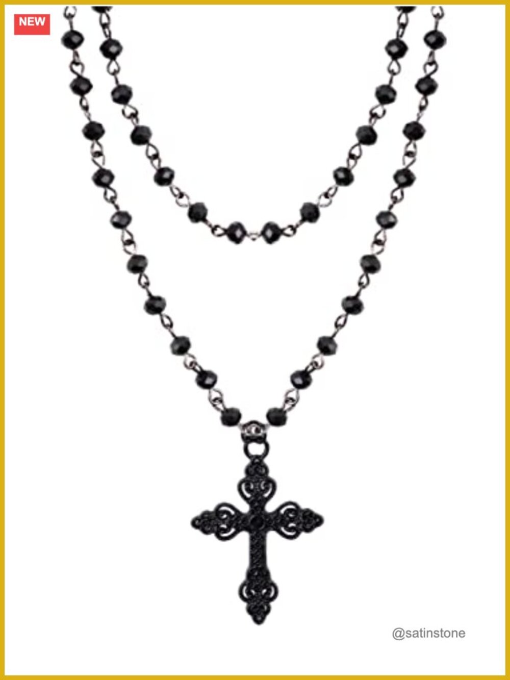 Sacina Gothic Layered Beaded Cross Choker Necklace Punk Grunge